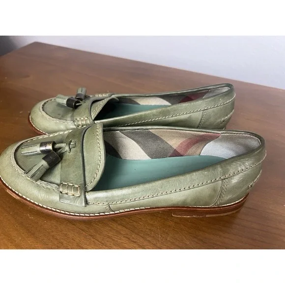 BURBERRY WOMENS LEATHER LOAFERS Green Tassel SHOES EU 36.5 ITALY - Picture 3 of 17
